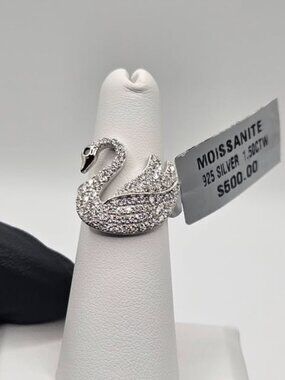 .925 Sterling Silver 1.50 CTW Moissanite Swan Ring - Size 5 Passes Tester